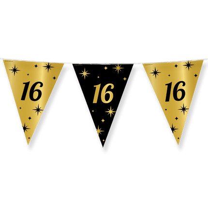Vlaggenlijn 16 Jaar Goud Zwart 10m van Paper Dreams koop je bij Partywinkel