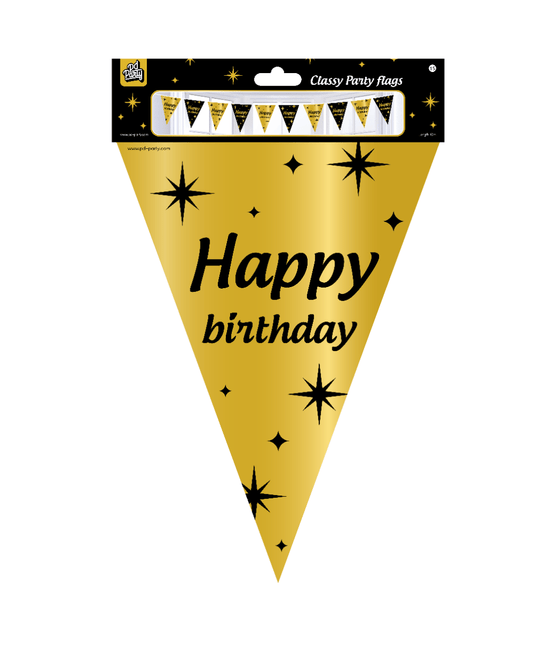 Vlaggenlijn Happy Birthday Goud Zwart 10m van Paper Dreams koop je bij Partywinkel