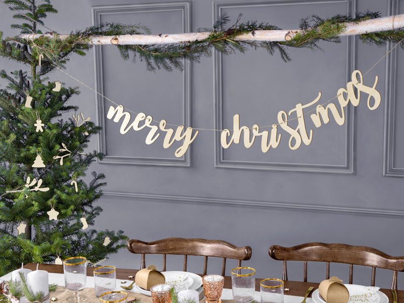Vlaggenlijn Merry Christmas Hout 87cm van Partydeco koop je bij Partywinkel