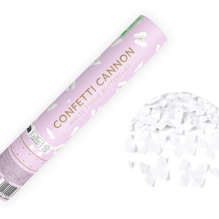 Vlinder Confetti Kanon Wit 28cm van Partydeco koop je bij Partywinkel
