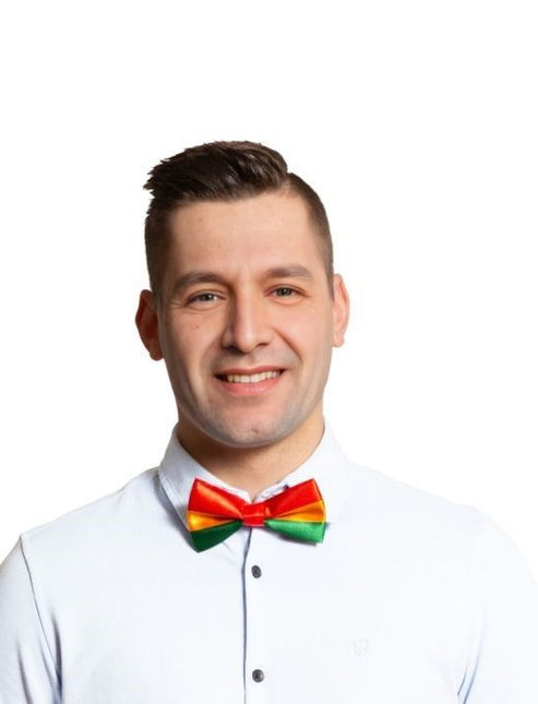 Vlinderstrik Rood/Geel/Groen - 6 Pack van Partychimp koop je bij Partywinkel