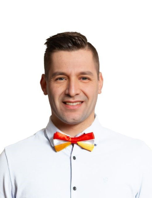 Vlinderstrik Rood/Wit/Geel - 6 Pack van Partychimp koop je bij Partywinkel