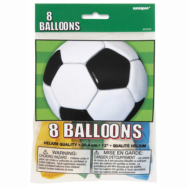 Voetbal Ballonnen Gekleurd 30cm 8st van Unique koop je bij Partywinkel