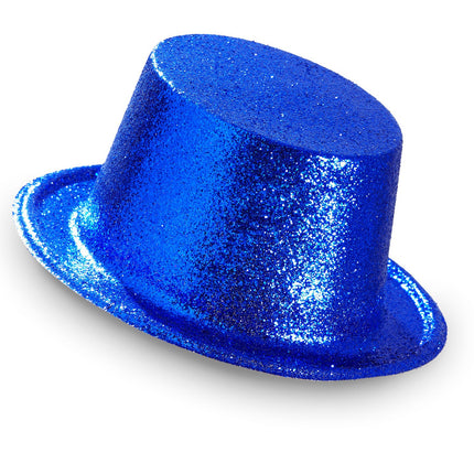 Sombrero de copa azul con purpurina
