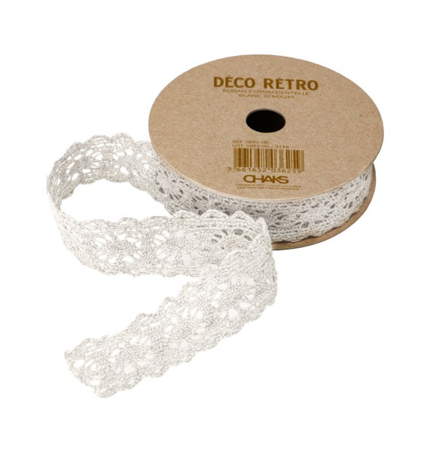 CINTA DE ENCAJE DE ALGODÓN BLANCO 2 CM X 2 M