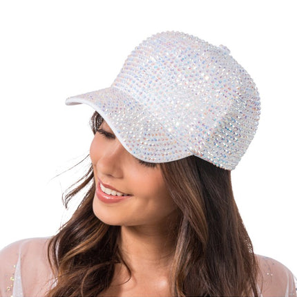 Gorra blanca con strass, talla única