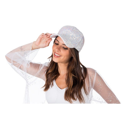 Gorra blanca con strass, talla única