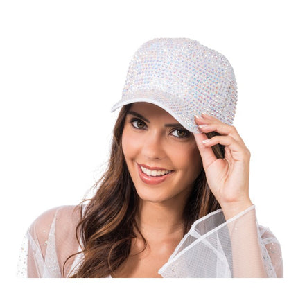 Gorra blanca con strass, talla única