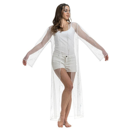 Chaleco largo de tul blanco con purpurina para mujer, talla única