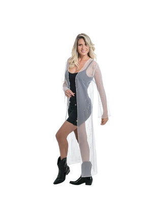 Chaleco largo de tul blanco con purpurina para mujer, talla única