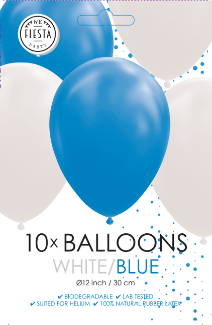Wit Blauwe Ballonnen 30cm 10st van WeFiesta koop je bij Partywinkel