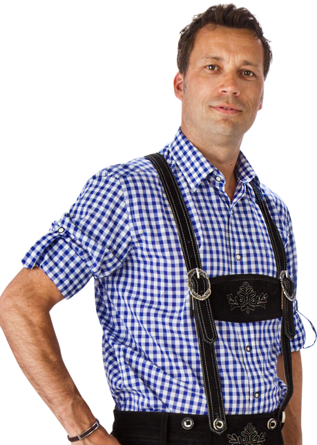 Wit Blauwe Blouse Heren Lange Mouw Krempelarm van Haus Huberts koop je bij Partywinkel