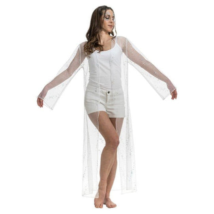 Wit Lang Tule Festivalvest Met Glitters Dames One Size van CHAKS koop je bij Partywinkel