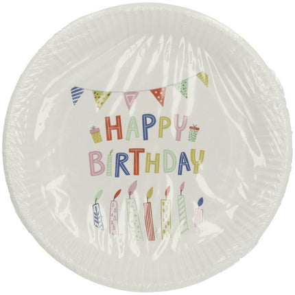 Witte Borden Happy Birthday 23cm 8st van Folat koop je bij Partywinkel