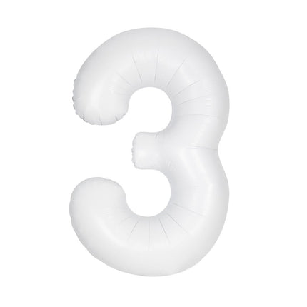 Witte Cijfer Ballon 3 Jaar Matte 86cm van Unique koop je bij Partywinkel