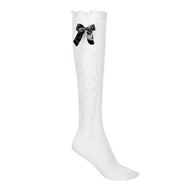 Witte Kousen Met Zwarte Strik 2st - Partywinkel - 8721077011776