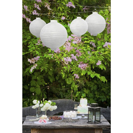 Witte Lampion Rond met lampje 30cm van Partydeco koop je bij Partywinkel