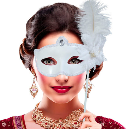 Witte Oogmasker Met Stok van Fiestas Guirca koop je bij Partywinkel