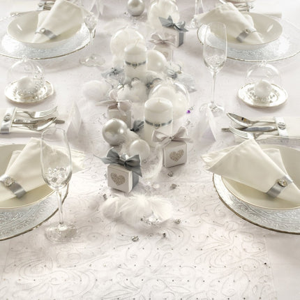 Witte Organza Stof Parels 48cm 9m van Partydeco koop je bij Partywinkel