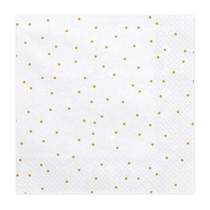 Witte Servetten met Gouden Stippen 33cm 20st van Partydeco koop je bij Partywinkel