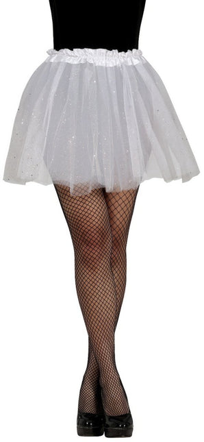 Witte Tutu Dames Glitter 40cm van Fiestas Guirca koop je bij Partywinkel