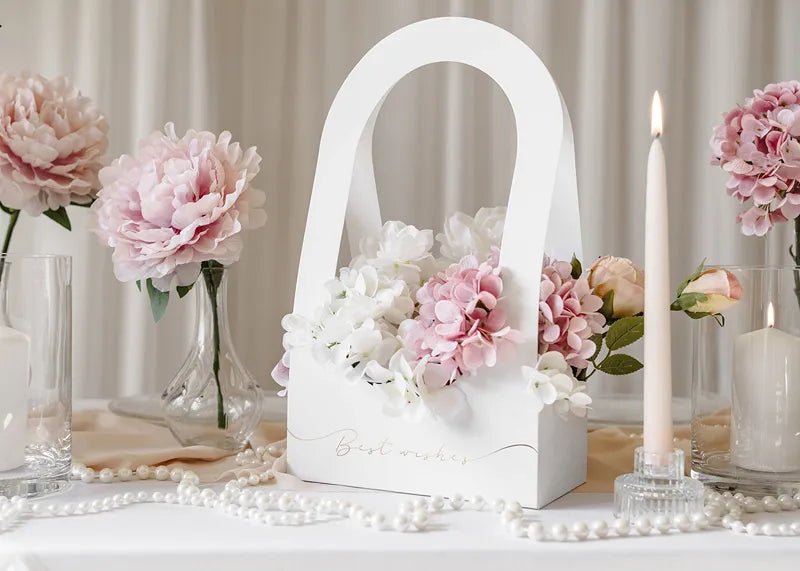 Witte Uitdeelbox Bloemenbak Best Wishes 38cm van Partydeco koop je bij Partywinkel