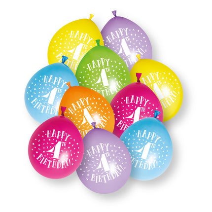 10 piezas Globos de látex Feliz 4º Cumpleaños 23cm