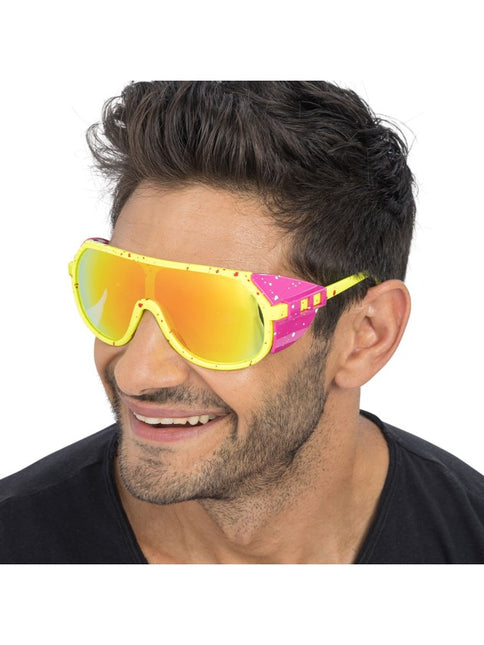 Gafas de fiesta retro amarillas y rosas, 15 cm
