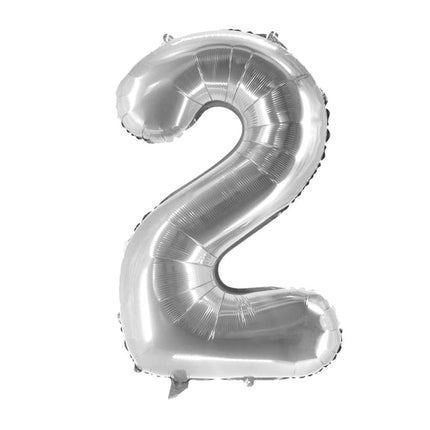 Globo con el número 2, plateado, sin imprimir, 1 m