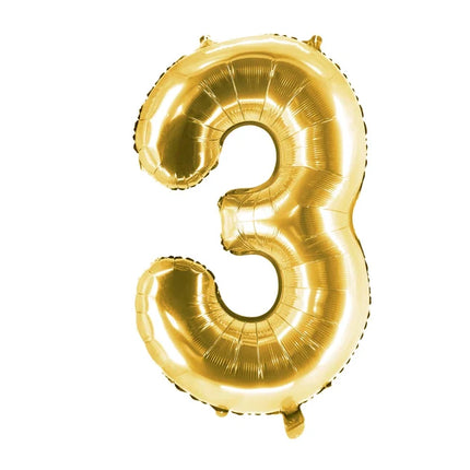 Globo con el número 3, dorado, sin llenar, 1 m