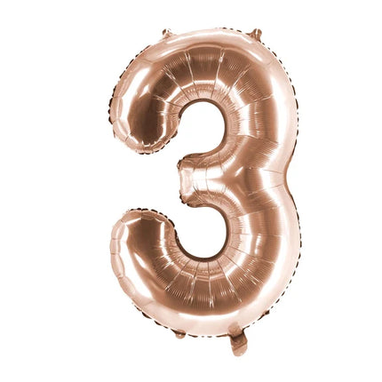 Globo con el número 3, color oro rosa, sin imprimir, 1 m