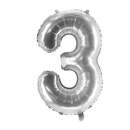 Globo con el número 3, plateado, sin imprimir, 1 m