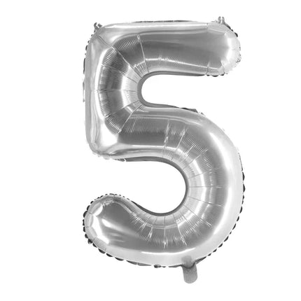 Globo con el número 5, plateado, sin imprimir, 1 m
