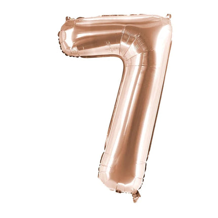 Globo con el número 7, color oro rosa, sin llenar, 1 m