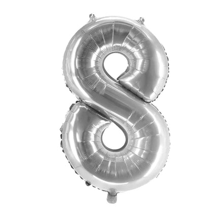 Globo con el número 8, color plata, sin llenar, 1 m