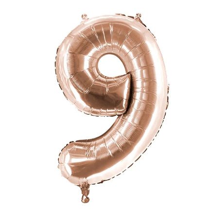 Globo con el número 9 en color oro rosa, 1 m, vacío