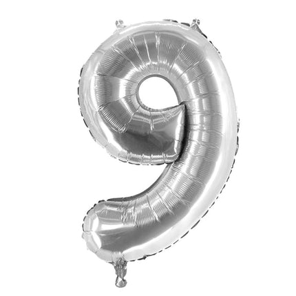 Globo con el número 9, color plata, 1 m, vacío