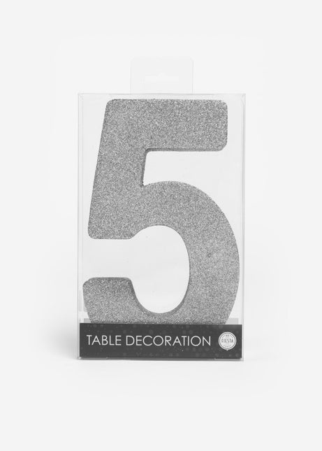 Zilver Tafeldecoratie Cijfer 5 Glitter 20,5cm van WeFiesta koop je bij Partywinkel