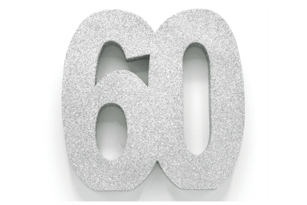 Zilver Tafeldecoratie Cijfer 60 Glitter 20,5cm van WeFiesta koop je bij Partywinkel