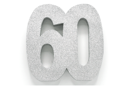 Zilver Tafeldecoratie Cijfer 60 Glitter 20,5cm van WeFiesta koop je bij Partywinkel