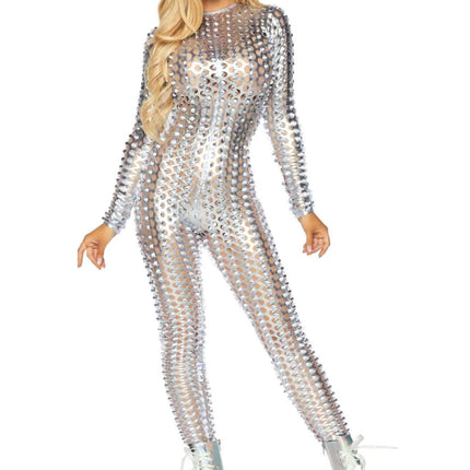 Zilveren Catsuit Dames Leg Avenue - Partywinkel - 714718550695