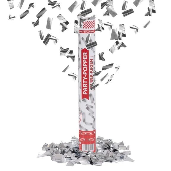Zilveren Confetti Kanon 40cm van VDV Benefit koop je bij Partywinkel