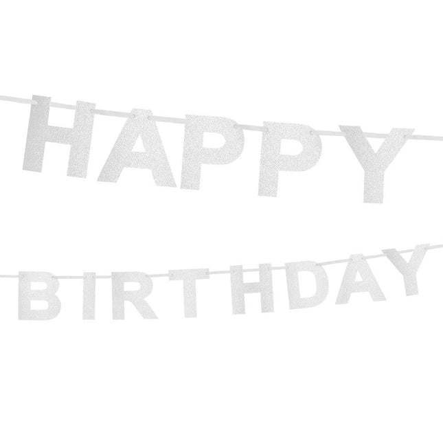 Zilveren Happy Birthday Letterslinger 2,25m van Boland koop je bij Partywinkel