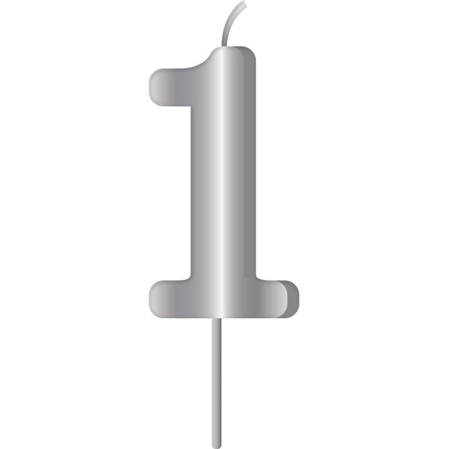Zilveren Kaars 1 Jaar 7cm van Folat koop je bij Partywinkel