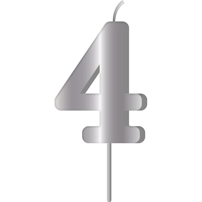 Zilveren Kaars 4 Jaar 7cm van Folat koop je bij Partywinkel