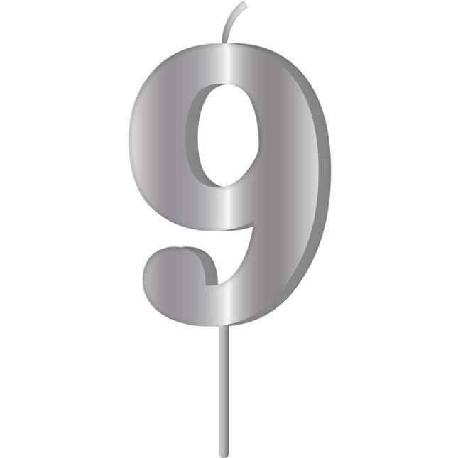Zilveren Kaars 9 Jaar 7cm van Folat koop je bij Partywinkel