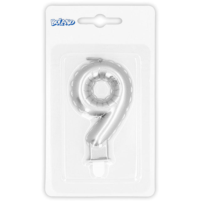 Zilveren Kaars 9 Jaar 8cm van Boland koop je bij Partywinkel