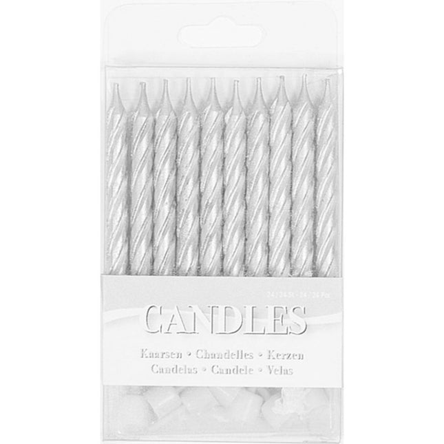 Zilveren Kaarsjes 6cm 16st van Folat koop je bij Partywinkel