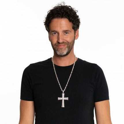 Zilveren Ketting Kruis van Partychimp koop je bij Partywinkel