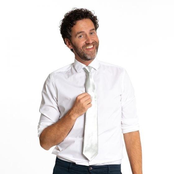 Zilveren Stropdas 50cm van Partychimp koop je bij Partywinkel